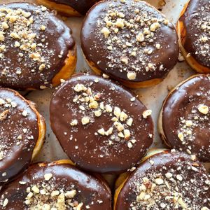 Vegan ferrero rocher donut at bloomer's in Mississauga