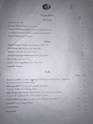 Separate vegan menu.  at Koi  in West Hollywood
