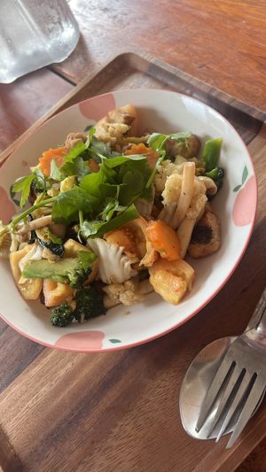 Stir fri with tempeh  at Vegetarian House Cafe in Thakhek