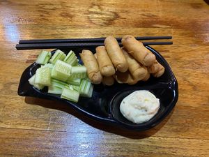 Spring rolls  at Vegetarian House Cafe in Thakhek