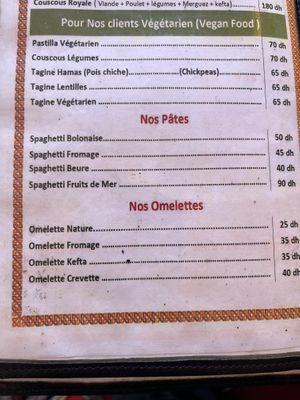 Vegan menu  at Zaytouna in Essaouira