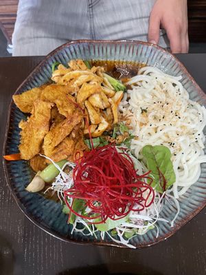 Udon with soy chunks  at Koko Organic in Prague