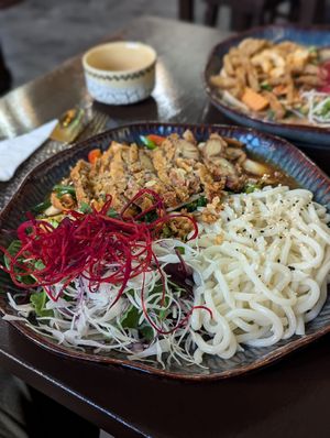 my cay / udon noodles with vegetables… (crispy duck)  at Koko Organic in Prague