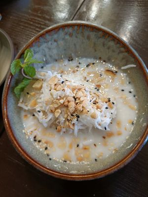 Sticky rice with banana and coconut at Koko Organic in Prague