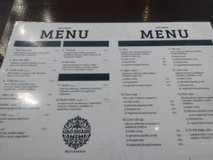 Menù at Koko Organic in Prague