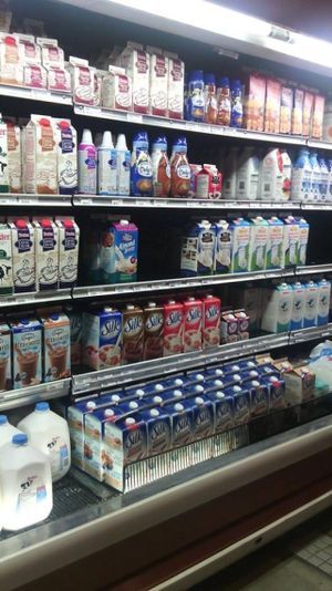 Some of their plant based milks at Pete's Fine Foods in Halifax