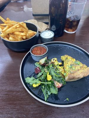 Fries and quiche with side salad of the day   at Scoundrel in Christchurch