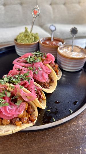 Chickpea & Veg and Vegan Beef (jackfruit) Tacos side of guacamole and chipotle sour cream    at Scoundrel in Christchurch