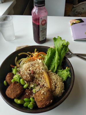 Mediterranean bowl with lots of goodies, including Falafel, hummus and salad at Glo - Laugavegur in Reykjavik