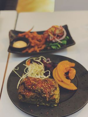 Lasagna and veggie burger at Glo - Laugavegur in Reykjavik