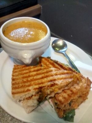vegan panini and soup at Humani-T Cafe - Downtown in Halifax