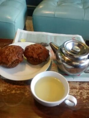 morning glory muffins and goji bubblegum tea at Humani-T Cafe - Downtown in Halifax