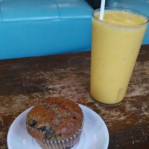 Berry muffin and banana mango smoothie at Humani-T Cafe - Downtown in Halifax