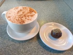 Chai Latte and vegan ball at Humani-T Cafe - Downtown in Halifax