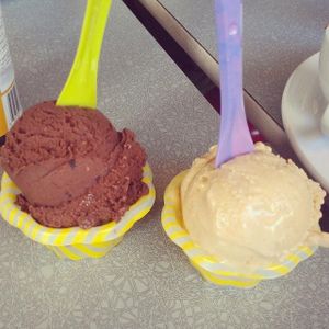 Vegan gelato. Very berry chocolate and banana peanut butter.  at Humani-T Cafe - Downtown in Halifax