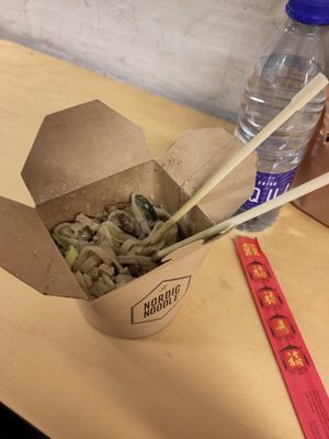 Rice noodles with tofu, mushroom, ginger and peanut sauce at Nordic Noodle - Nørrebro  in Copenhagen