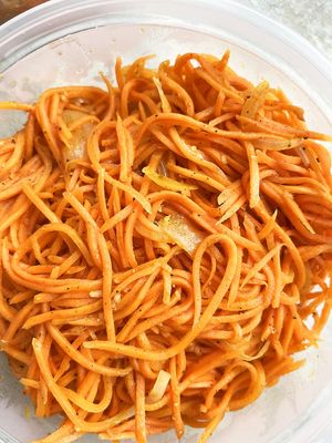 Korean style carrots, soooo juicy! at Soya Kim in Yerevan