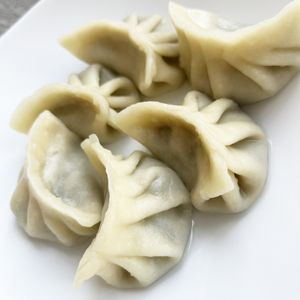 Cooked yummy vegan gyoza with spinach and mushrooms. NOTE: Spinach-mushroom gyoza initially contains butter, ask not to add it (as I did it). at Soya Kim in Yerevan