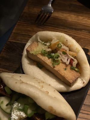 Korean kimchee/tofu bao bun at Linger in Denver