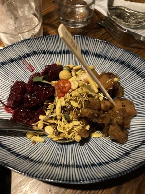 Beet salad w vegan stick at Linger in Denver