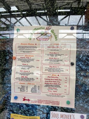 Menu for all you lookie-loos  at Soul Miner's Garden  in Charlotte