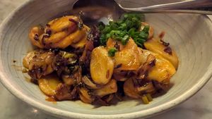 Spicy rice cake with mushroom sub at Joule in Seattle