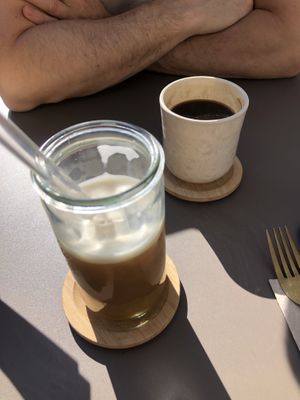 Iced americano decaf with pea drink and americano   at LUUC Café in Mannheim