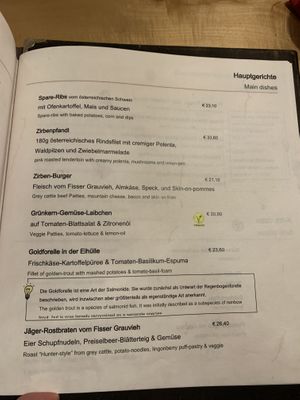 Menü  at Zirbenhütte in Fiss