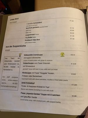 Menü  at Zirbenhütte in Fiss