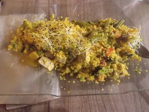 Couscous with vegetables and tofu and nachos with guacamole that had soy curls😍 at TikisMikis  in Tenerife