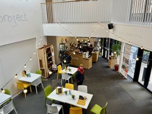 Seating inside GCP building   at Grassmarket Community Project & Coffee Saints Cafe in Edinburgh