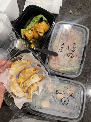 Dumplings, orange tofu, fried rice and broccoli   at Rain Thai & Sushi Cuisine in Mesquite