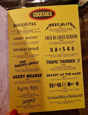 Cocktail menu at Death by Tacos in Chester