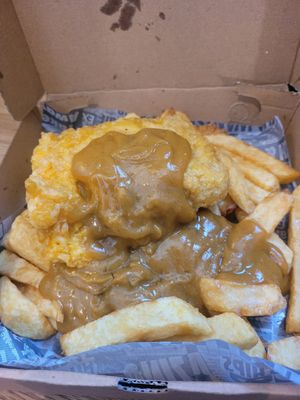 Small Vegan Fish and Chips with Curry Sauce at Tafarn Y Garth in Bangor