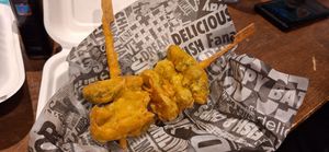 Frickles (deep fried battered gherkins) at Tafarn Y Garth in Bangor