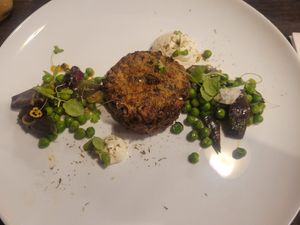 Courgette, Spelt, and Cumin Fritter at Bwyd Da Bangor in Bangor