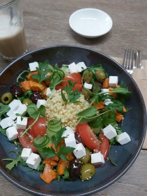 Pearl couscous salad with vegan feta at Café Laken in Leiden
