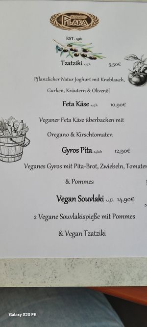 Die aktuelle vegane Karte at Plaka in Dortmund