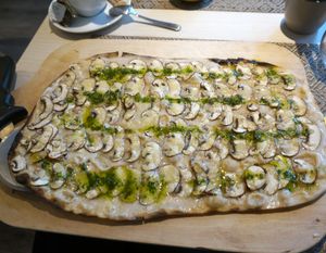 Tarte Flambée (Flammekueche) at Eve au Paradis Vegan in Mulhouse