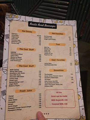 Menu at Rustic Road Cafe in Rishikesh