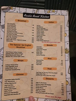 Menu at Rustic Road Cafe in Rishikesh