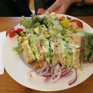 Vegan Sandwich - Houmous, Avocado and Cucumber, with salad. at Thyme to Eat in Chesterfield
