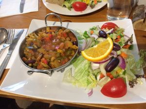 Vegan Chilli (swapped rice for salad). at Thyme to Eat in Chesterfield