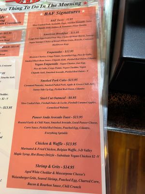 menu at Breakfast AF in Louisville