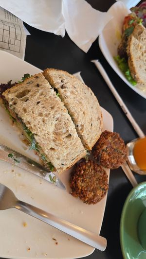 Falafel sandwhich with muktigrain sourdough bread at Mom's Bakery in Bandung