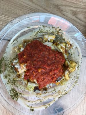 Kita fried Ethiopian bread and sauce at Tenat in Tel Aviv