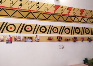 the lovely decoration on the walls in Ethiopian style. at Tenat in Tel Aviv