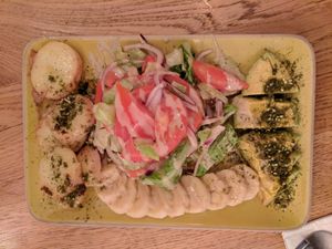 Addis salata - salad with avocado, potato slices, and bannana - really interesting  at Tenat in Tel Aviv
