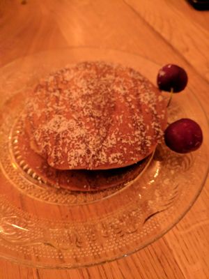 Teff pancakes for dessert at Tenat in Tel Aviv