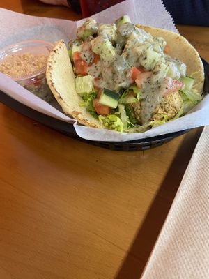 Falafel sandwich with quinoa saladd  at PB&J Bar  in Williamsport